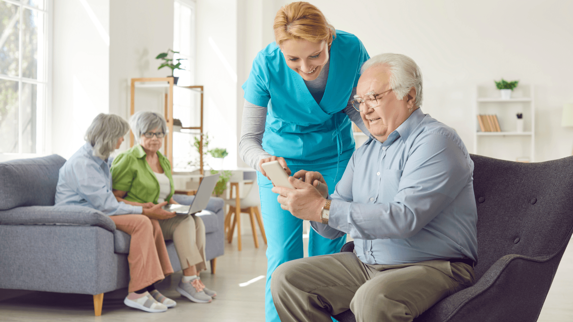 Carer assisting an elderly person at home.